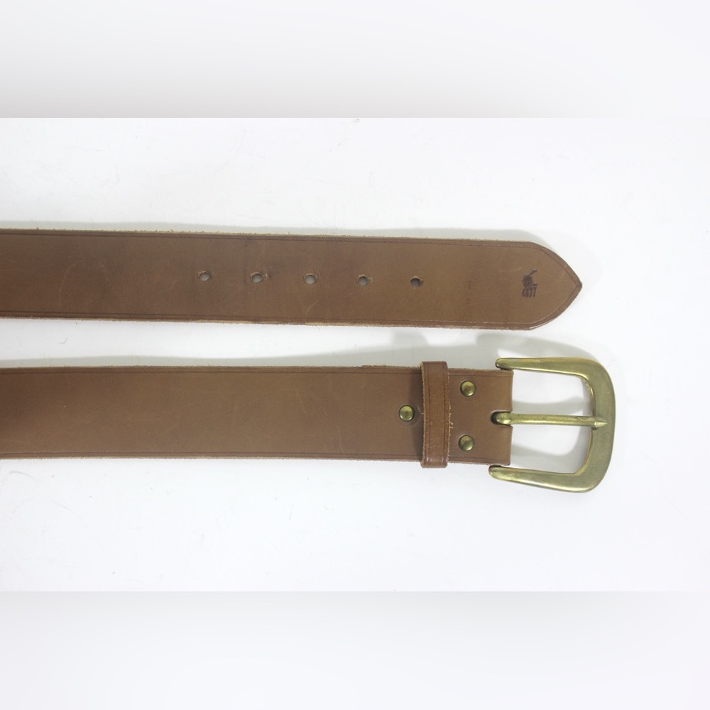 Wide Tan Leather Belt with a Chunky Brass Buckle Thick Work Belt Unisex Mens - Picture 4 of 9
